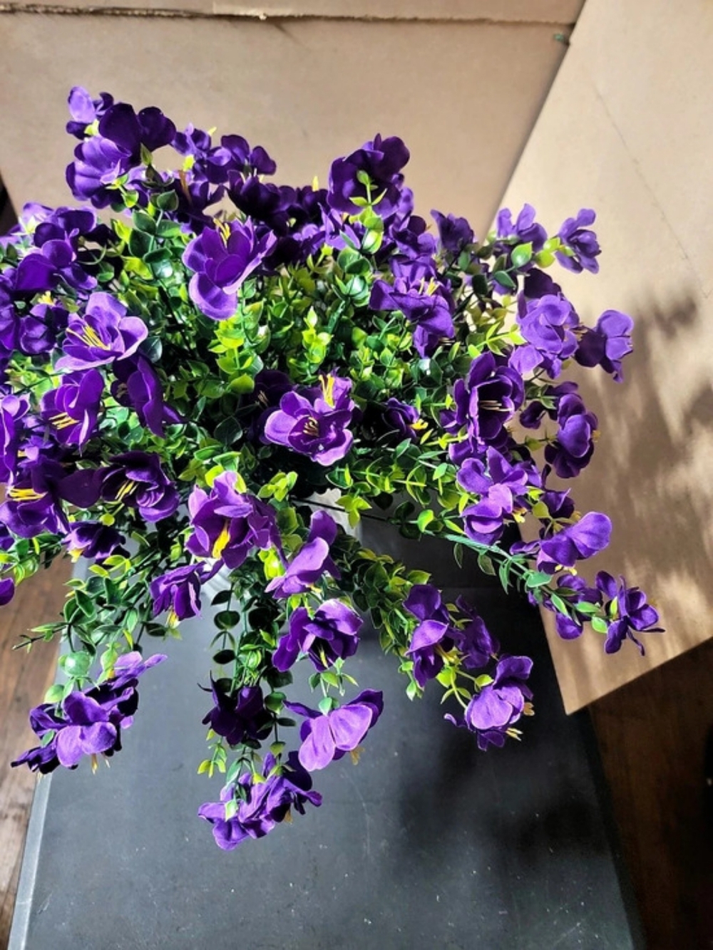 Purple & Green Faux Floral Hanging Arrangement